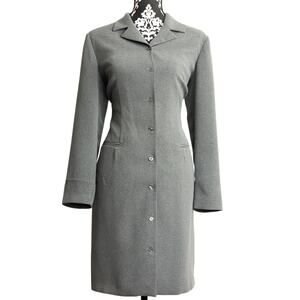 Vintage Talbots Grey Petites Lined Button-Up Long Jacket Career Office - 14P